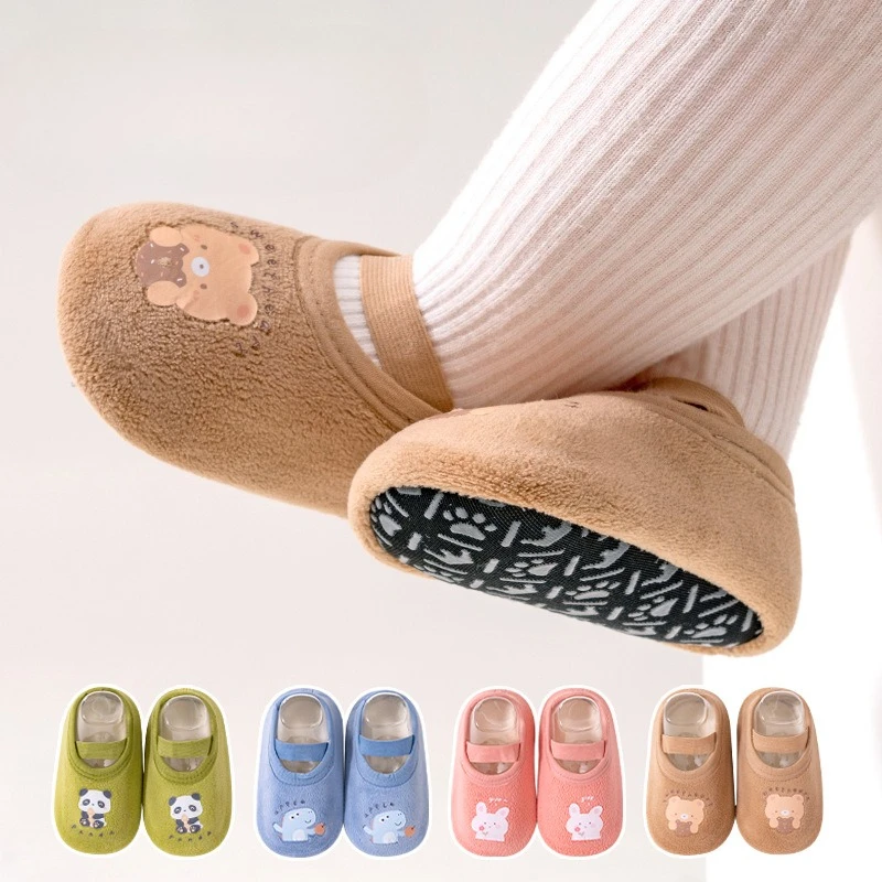Calcetines antideslizantes para bebé, calcetines cálidos de invierno para recién nacido con suela de goma para niñas y niños, zapatillas de suelo para niños pequeños, novedad