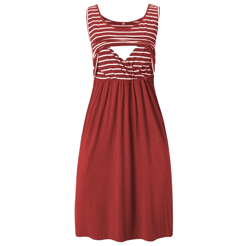 Vestido de maternidad a rayas: verano, suelto y sin mangas, cómodo - imagen 3