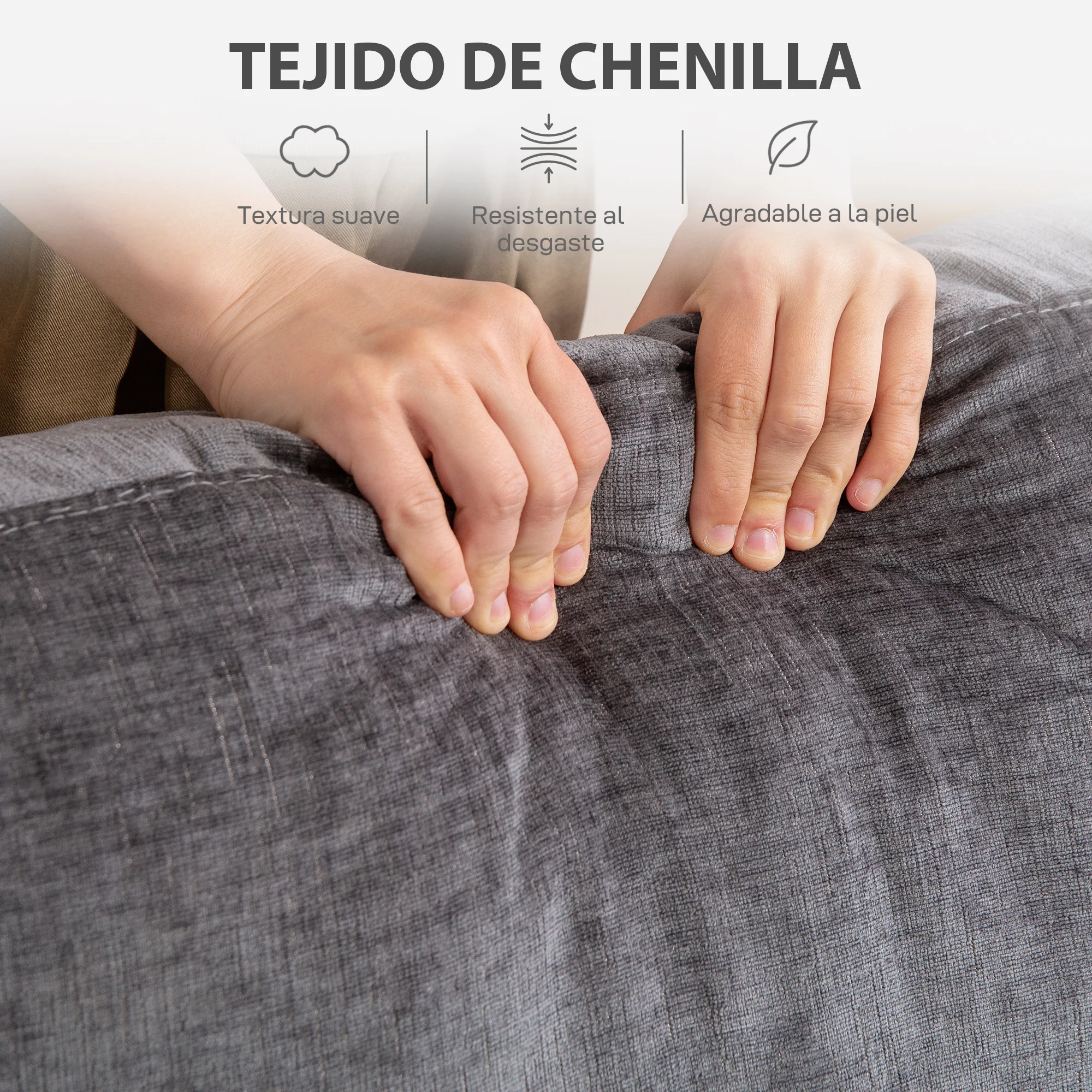 HOMCOM Sofá de 3 Plazas Sofá de Salón 213x82x90 cm Tapizado en Chenilla Acolchado Grueso Estructura de Acero Diseño Moderno para Sala de Estar Dormitorio Gris - imagen 5