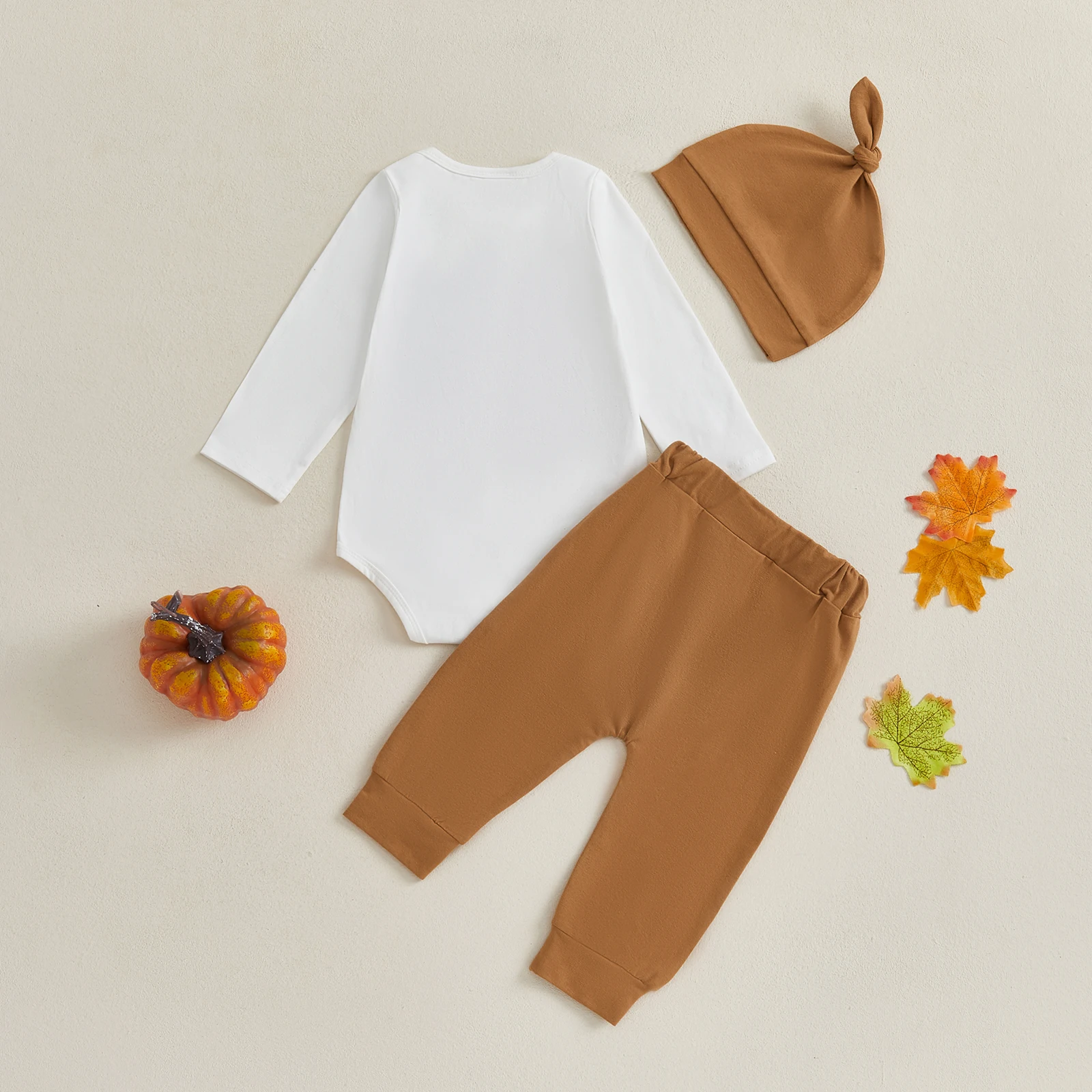 VISgogo Bebé Halloween 3 Piezas Conjuntos de Ropa de Manga Larga Letra Calabaza Bordado Mameluco Color Sólido Pantalones Sombrero - imagen 2