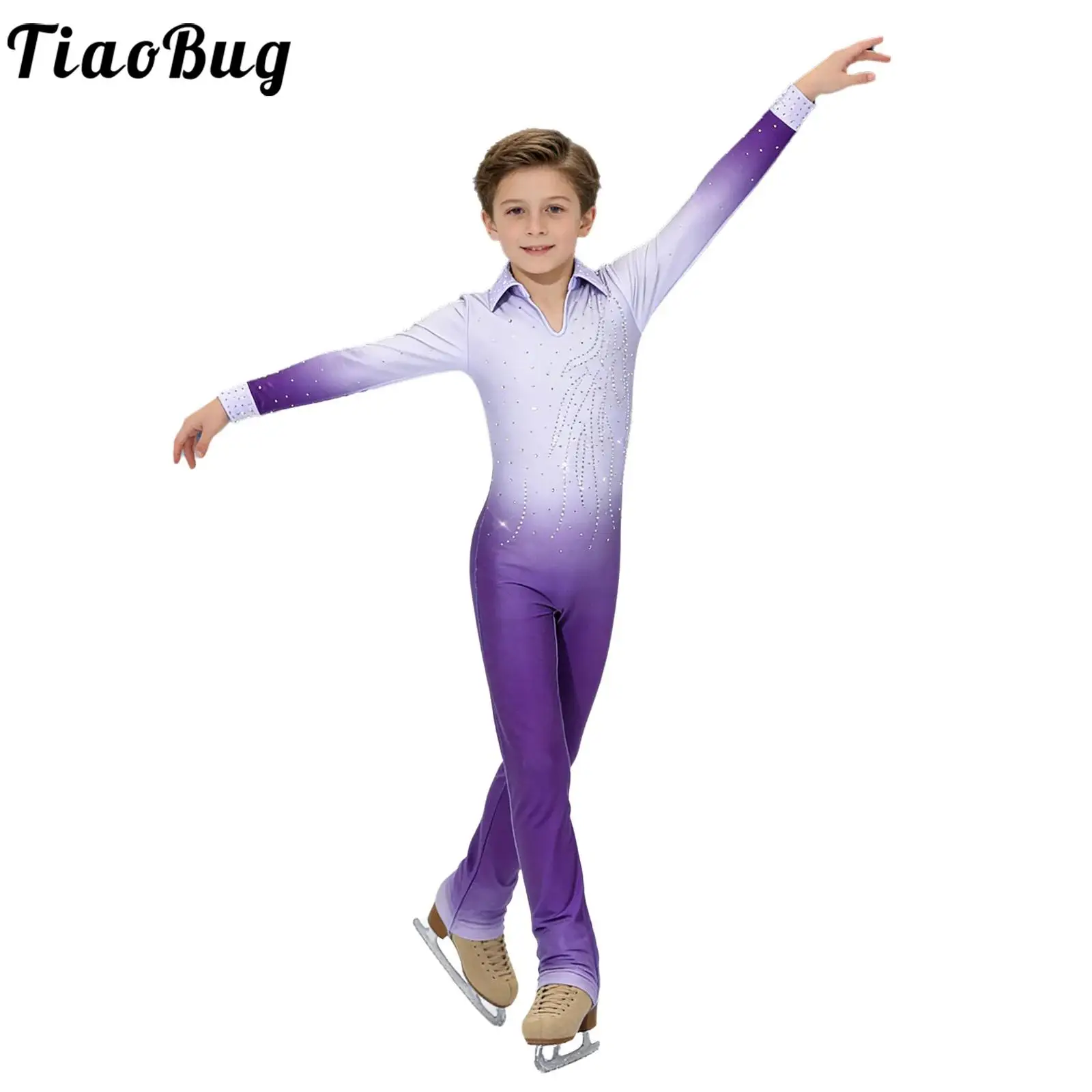Leotardo ballet con pedrería para niños – Traje gimnasia manga larga - imagen 2