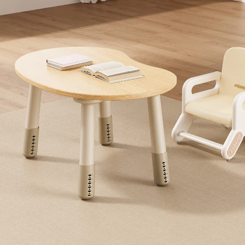 Juego de mesa y sillas de aprendizaje ajustables para niños, escritorio estilo maní de madera de haya, 28-55 cm de altura, superficie antideslumbrante, acabado en cera vegetal - imagen 4