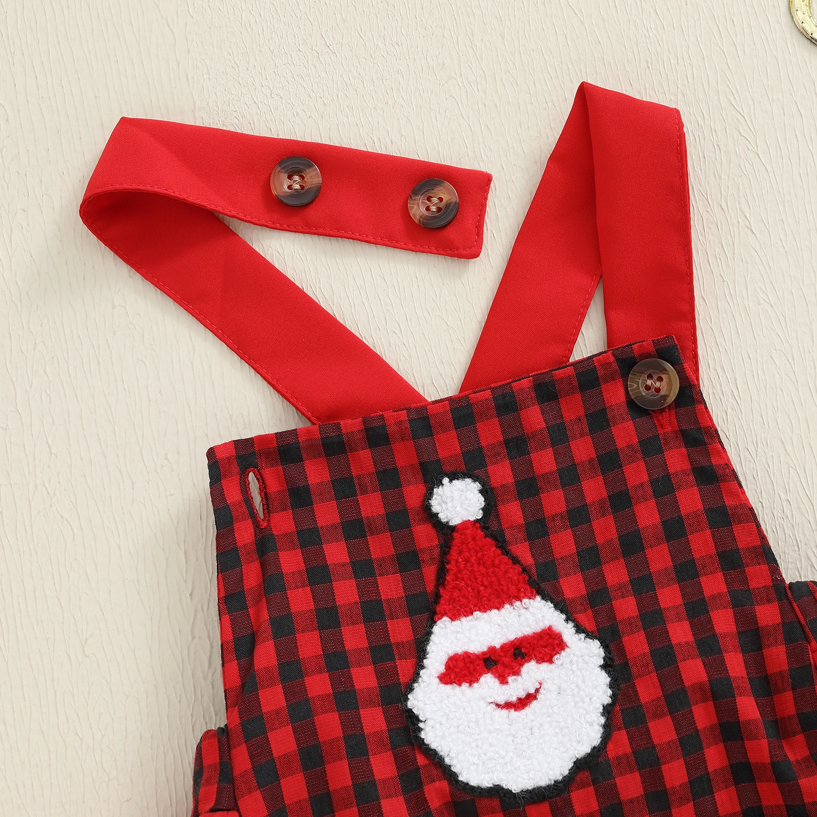 SUNSIOM Bebé Navidad Mameluco Mono Cinturón Sombrero Bordado Sin Mangas Mono A Cuadros para Niñas Infantiles - imagen 4