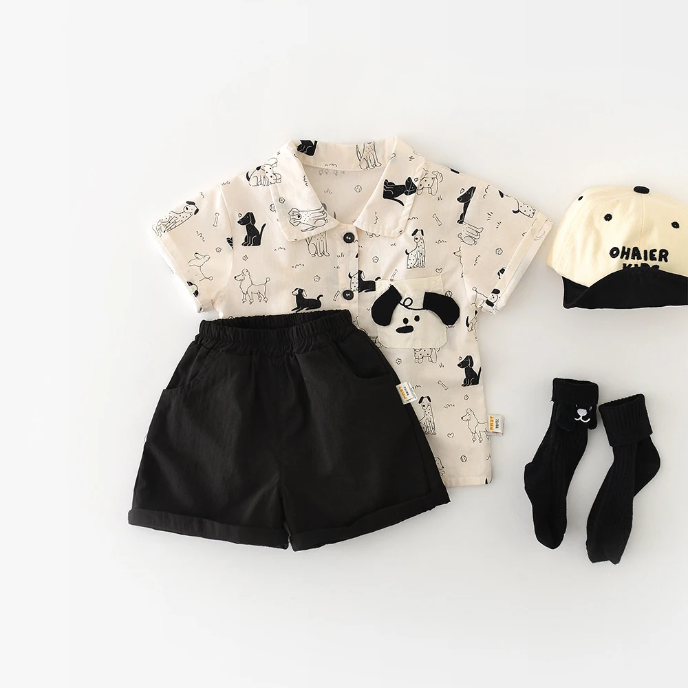 Ropa para bebés de 9 a 3 años, trajes llenos de estampado de cachorros, ropa para niños, trajes para niños