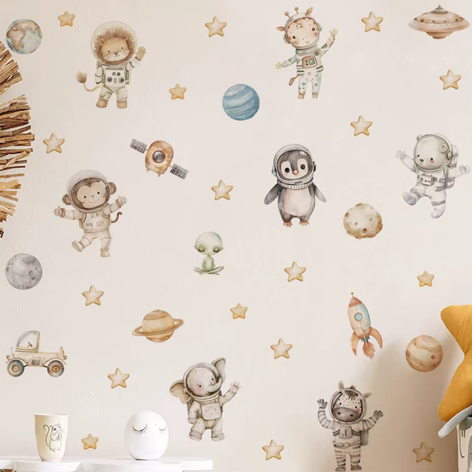 Pegatinas astronauta y cohete para habitación infantil – Estrellas y planetas - imagen 3