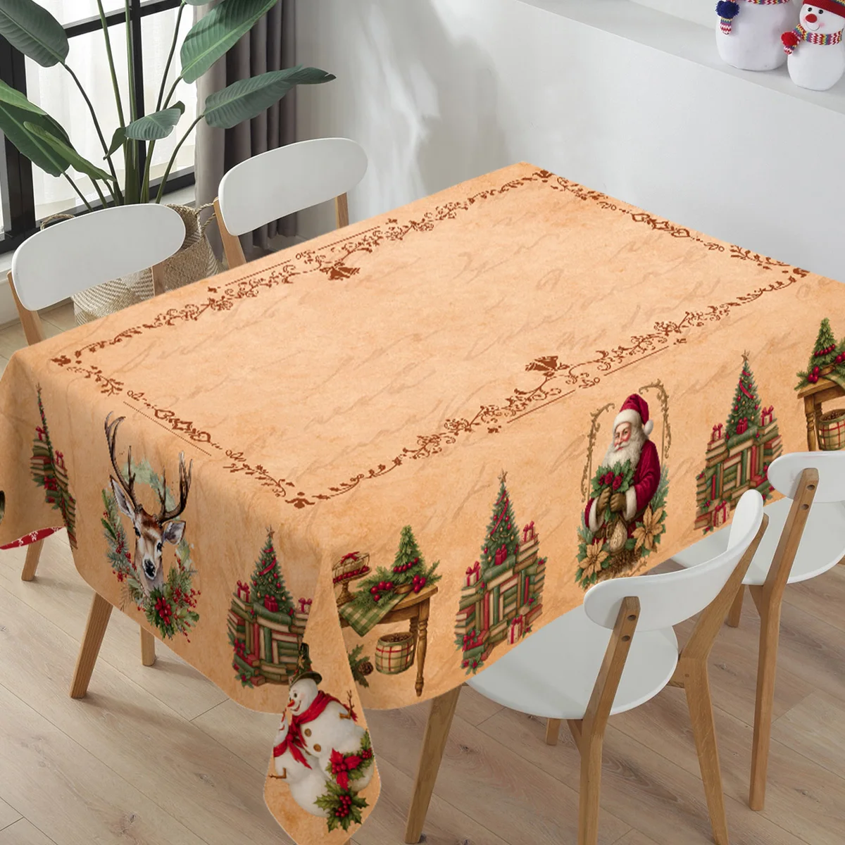 Mantel navideño, cubierta de mesa de muñeco de nieve de Papá Noel, adornos navideños para el hogar, regalos de Navidad, mantel de Año Nuevo 2026