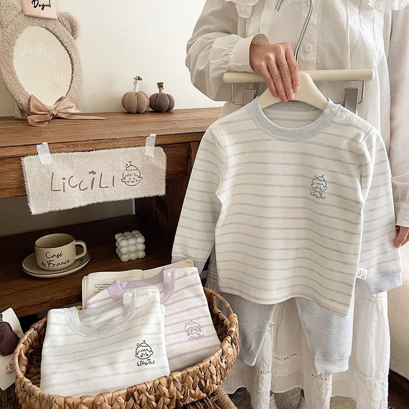 MILANCEL Pijama de algodón a rayas para niños y niñas - imagen 2