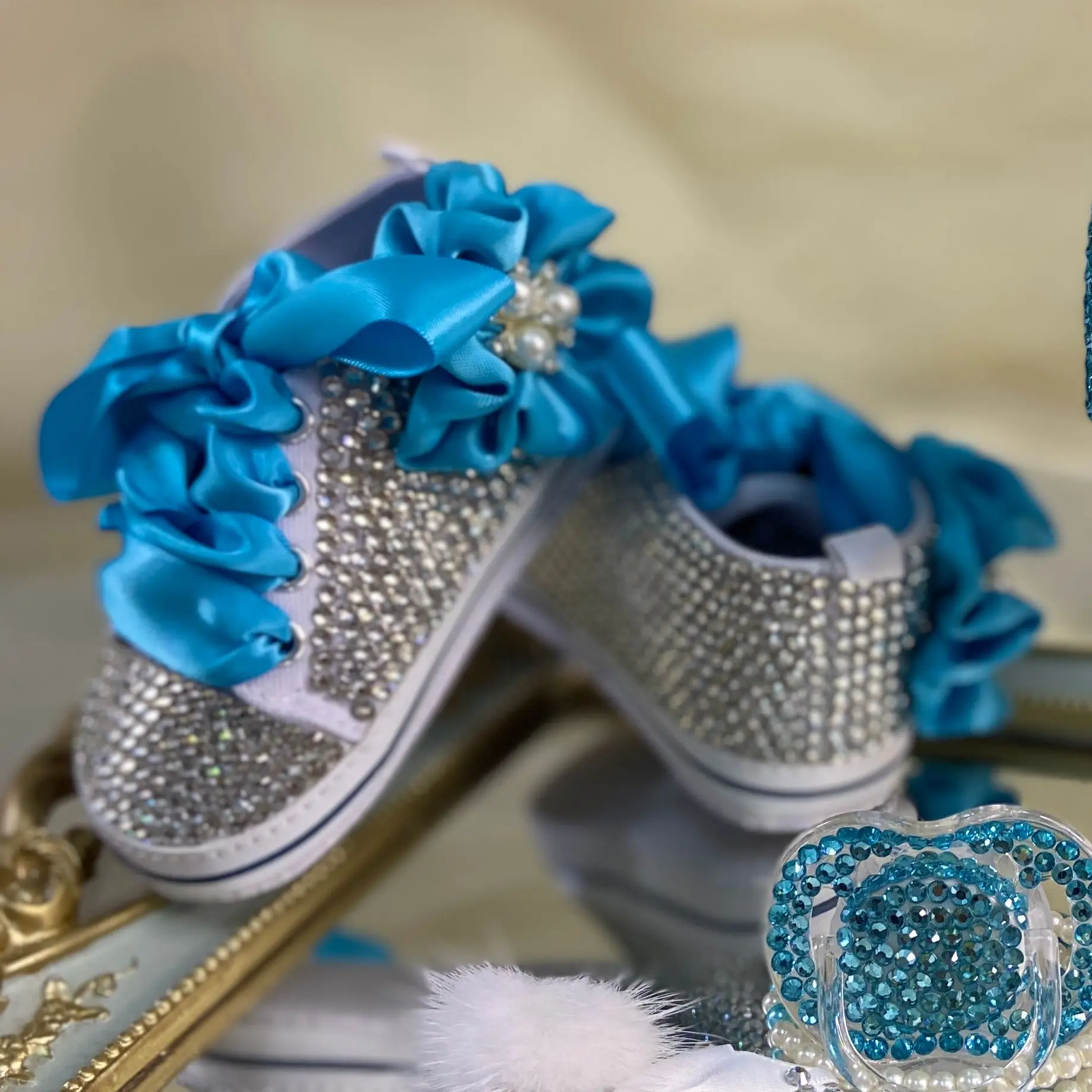 Dollbling, biberones y zapatos de lujo para bebé, conjunto con diadema, traje de tutú de diamante de recuerdo, zapatos de bautismo para niña pequeña con fondo rojo - imagen 4