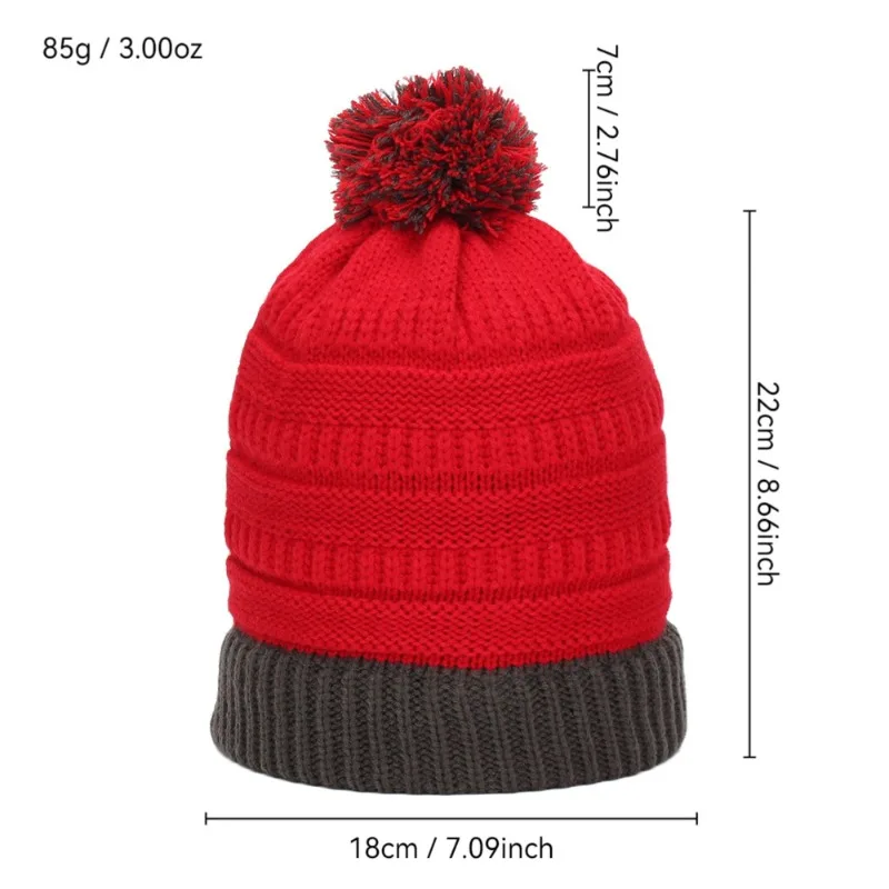 ¡Beanie con pompones y bloques de color más vendido! Moda para mujer, gorro de punto cálido a prueba de viento, versátil, elegante, acogedor y llamativo. - imagen 3