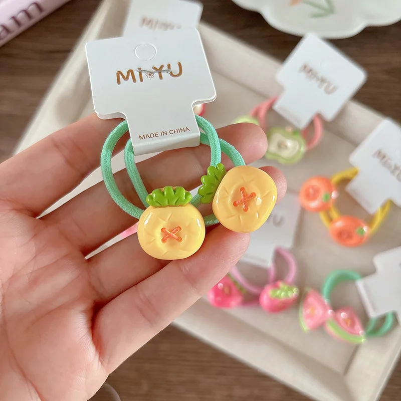 Diademas elásticas de frutas de dibujos animados para niñas, pelo trenzado de verano, cuerdas para el cabello de Color caramelo, diadema de princesa, accesorios para el cabello, 2 uds.