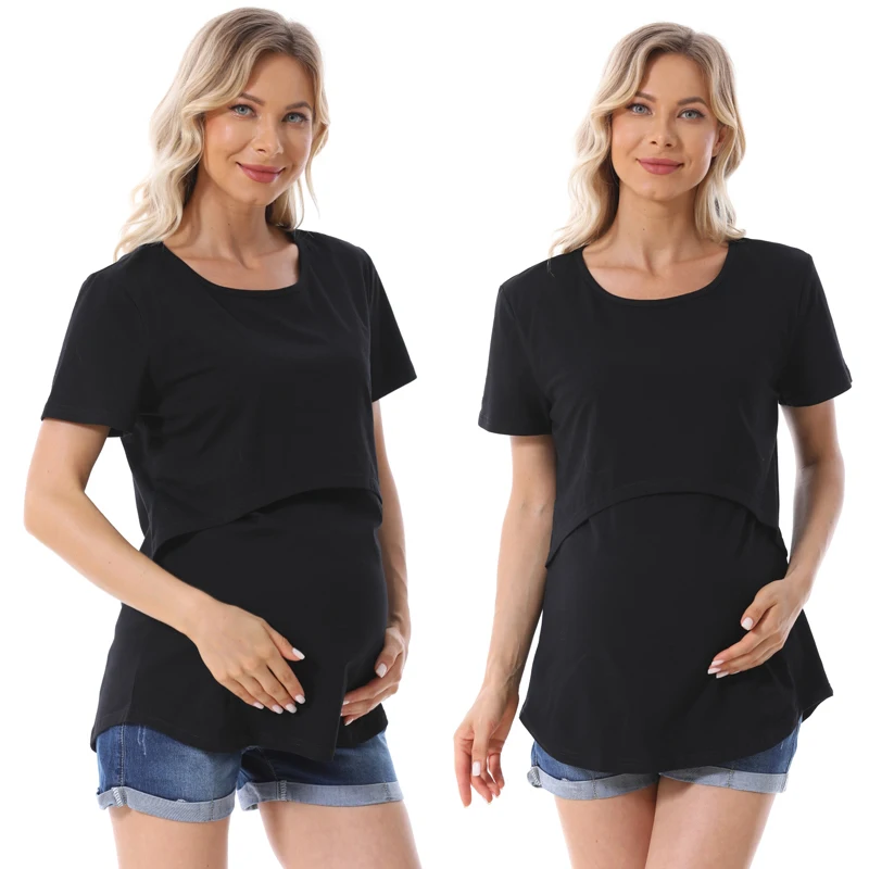 Emotion Moms camiseta de maternidad de verano para mujer, Tops de algodón elástico de manga corta de talla grande, ropa suelta para amamantar - imagen 5