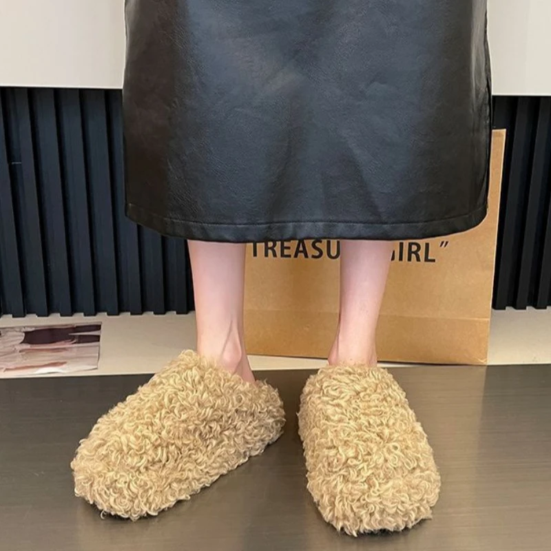 Pantuflas de piel sintética mullidas para mujer con plataforma - imagen 2