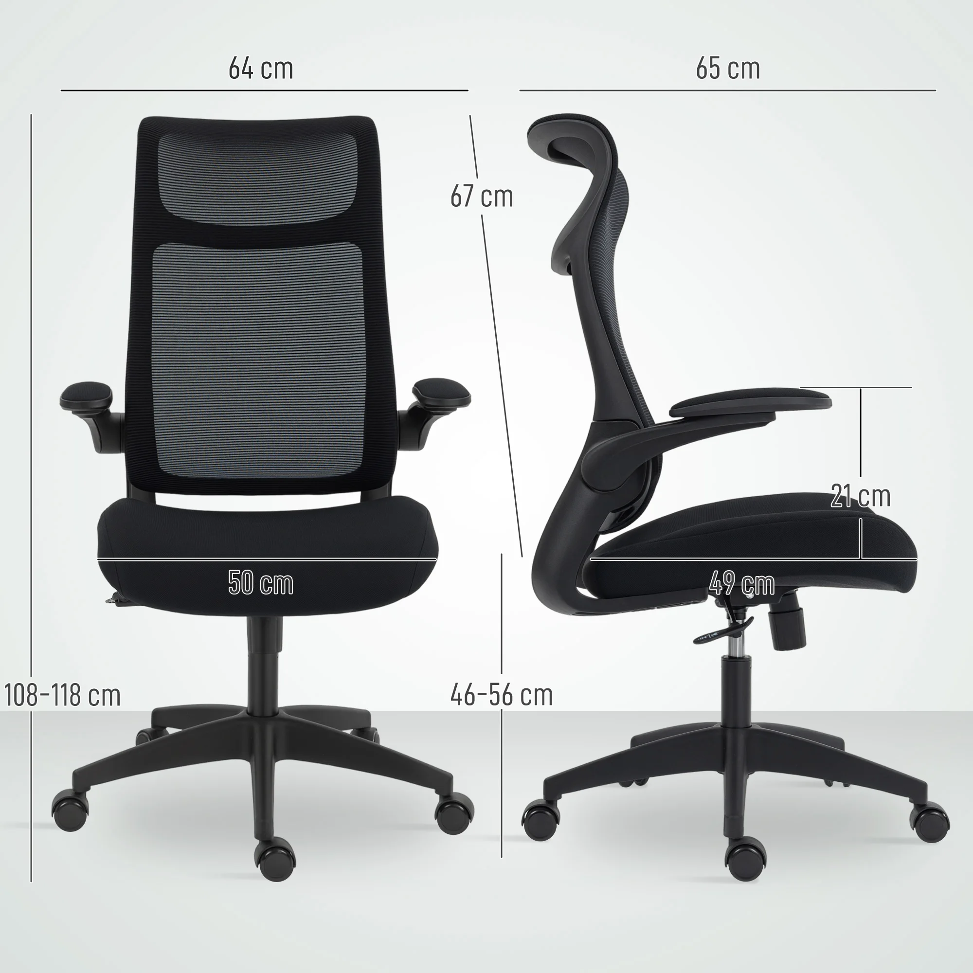 HOMCOM Silla de Oficina Ergonómica Giratoria, con Soporte Lumbar y Reposabrazos 3D Abatibles, Silla de Escritorio de Malla con Reposacabezas Integrado, Función Basculante, Altura Ajustable - imagen 3