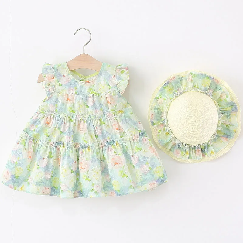 Vestido de flores algodón sin mangas para niña verano