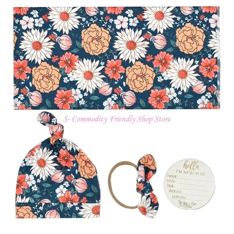 85AE 4 Uds. Diadema elástica tela envolvente para bebé con gorro lactancia para niños y niñas - imagen 3