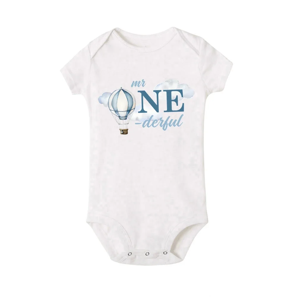 Globo de aire caliente impreso niños cumpleaños familia traje a juego bebé un cumpleaños papá mamá Sis Bro camisas camiseta y mono recién nacido - imagen 5