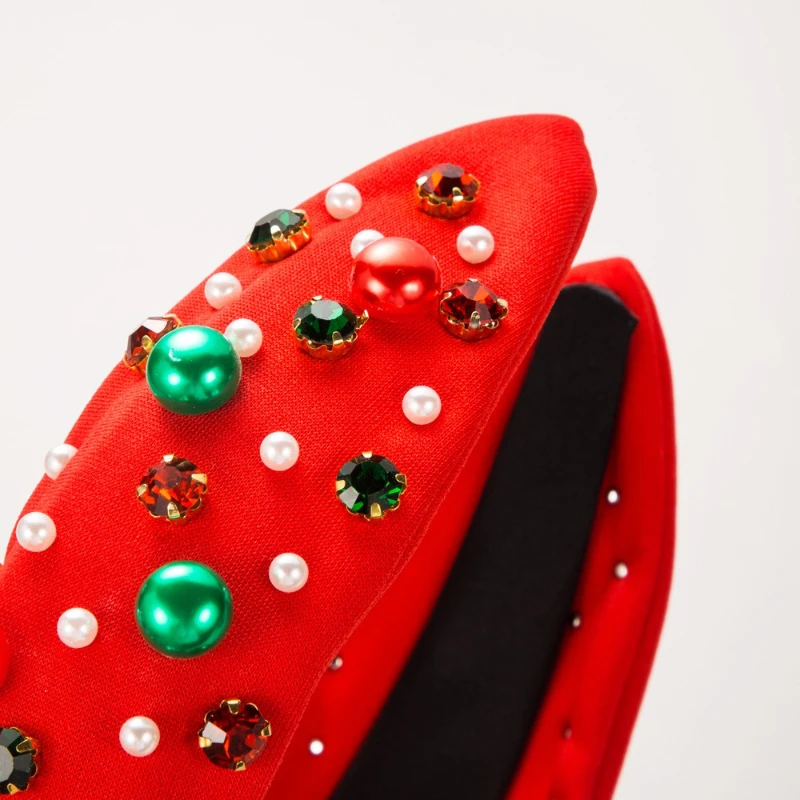 Diadema de perlas navideñas europea y americana para mujer, decoración de diamantes de imitación rojos y verdes, accesorio para el cabello minimalista, versátil y moderno - imagen 5