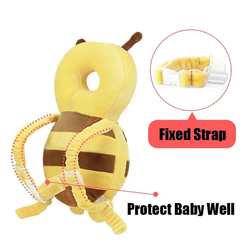 Protector de cabeza y espalda para bebé, almohada protectora para aprender a caminar, casco para prevenir lesiones, almohadilla de seguridad, prevención de caídas, almohadas de abeja de dibujos animados para niños - imagen 4