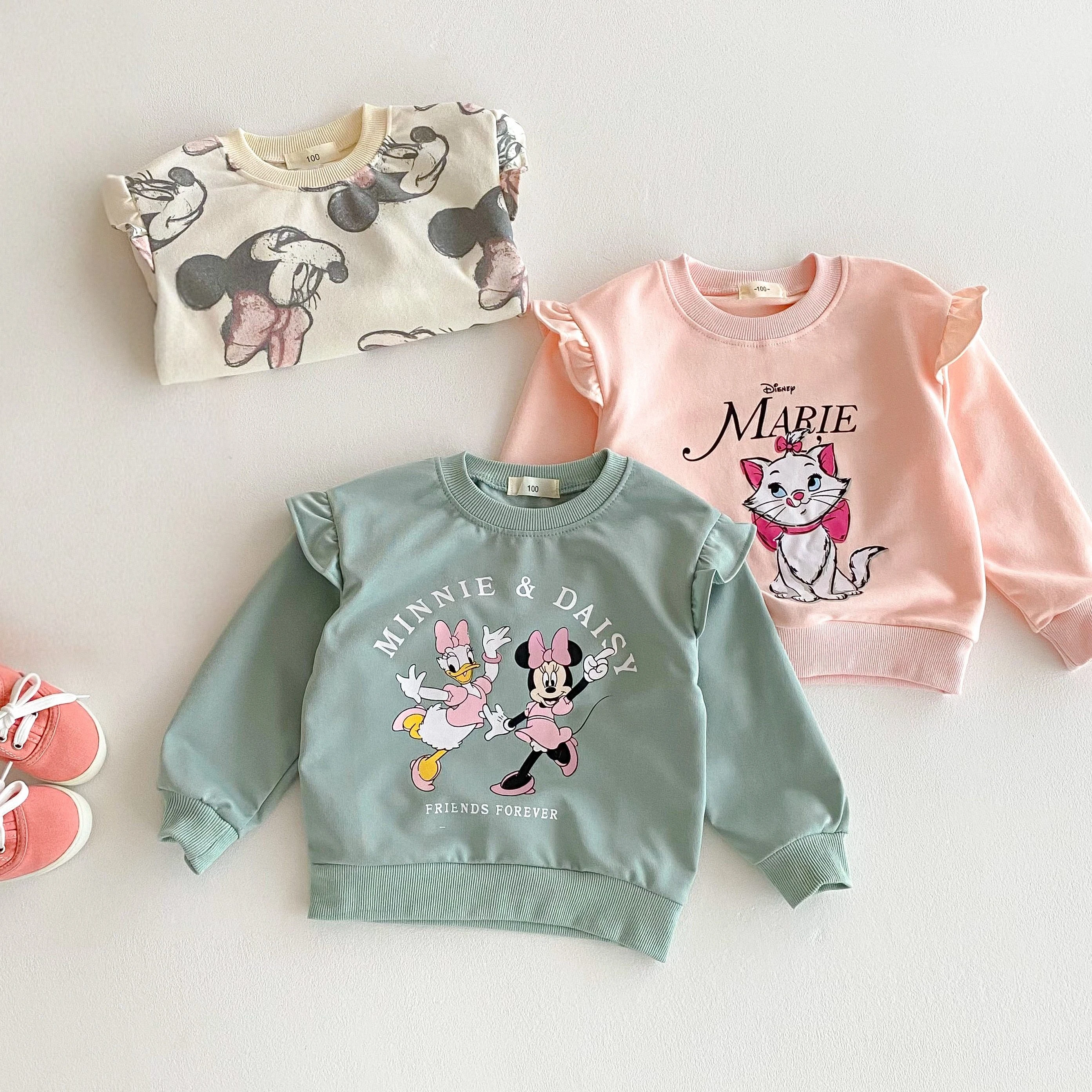 Ropa de otoño para niña, Sudadera con capucha de manga larga de dibujos animados de Disney, jersey de cuello redondo, Tops, ropa para niños, sudaderas bonitas para niños