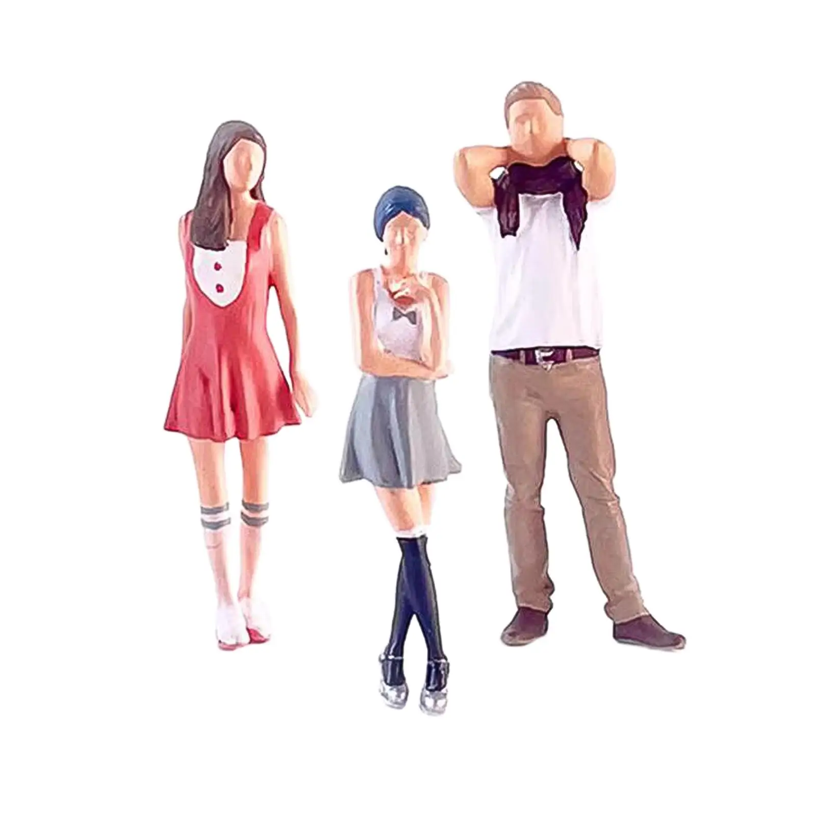 3Pcs 1:64 Scale Women Men Figures DIY Scene Dress Girl Model Miniature Scene