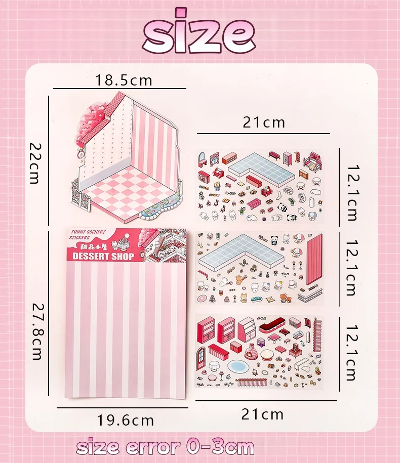 Pegatinas de paisajismo 3D Kawaii, escena en miniatura de dibujos animados, pegatinas tridimensionales apilables visuales, regalo para niños - imagen 3