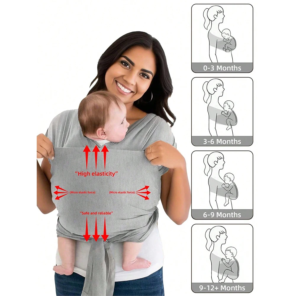 Portabebés para recién nacido de 0 a 24 meses, bandolera ajustable para bebé, cinturón elástico, urdimbre portátil multifuncional para niños pequeños - imagen 4