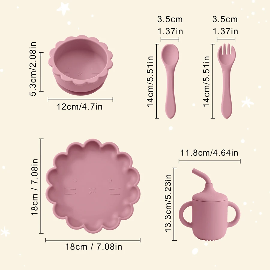 Juego de alimentación de bebé de silicona sin BPA para niños, 4 Uds., forma de dibujos animados, plato con ventosa, cuenco de succión, cuchara de alimentación, tenedor, taza para sorber - imagen 3