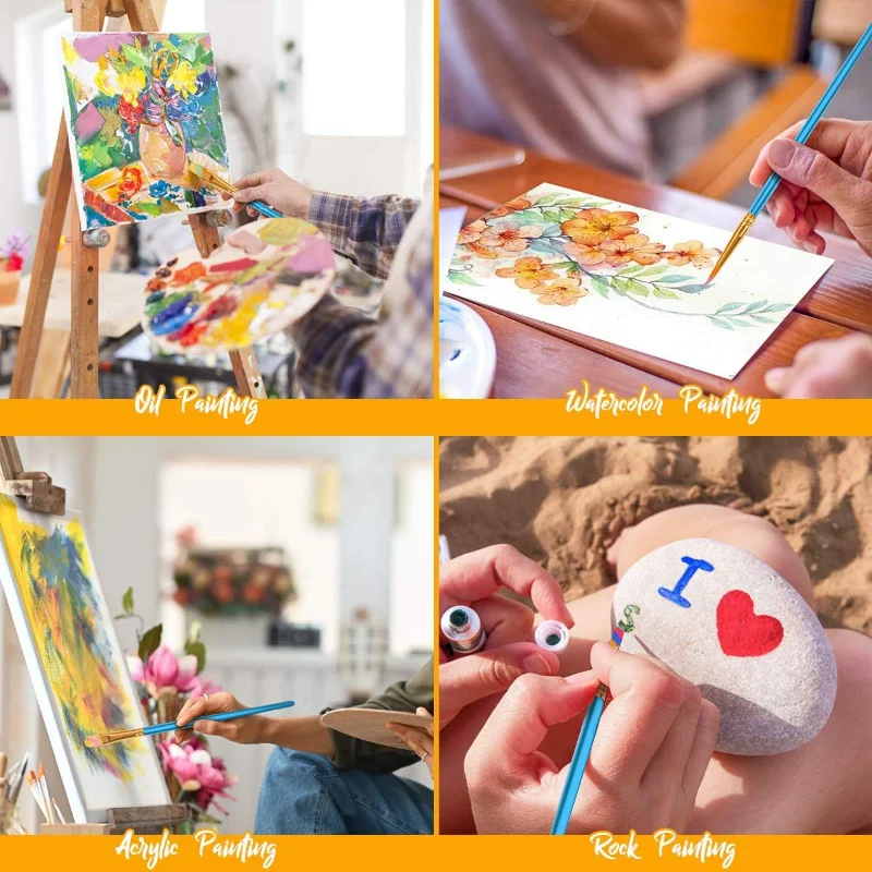 Juego de pinceles de pintura de 10 Uds., pinceles de pintura de pelo de nailon para acuarela al óleo acrílico, arte de uñas facial, dibujo de pintura de detalles en miniatura - imagen 3