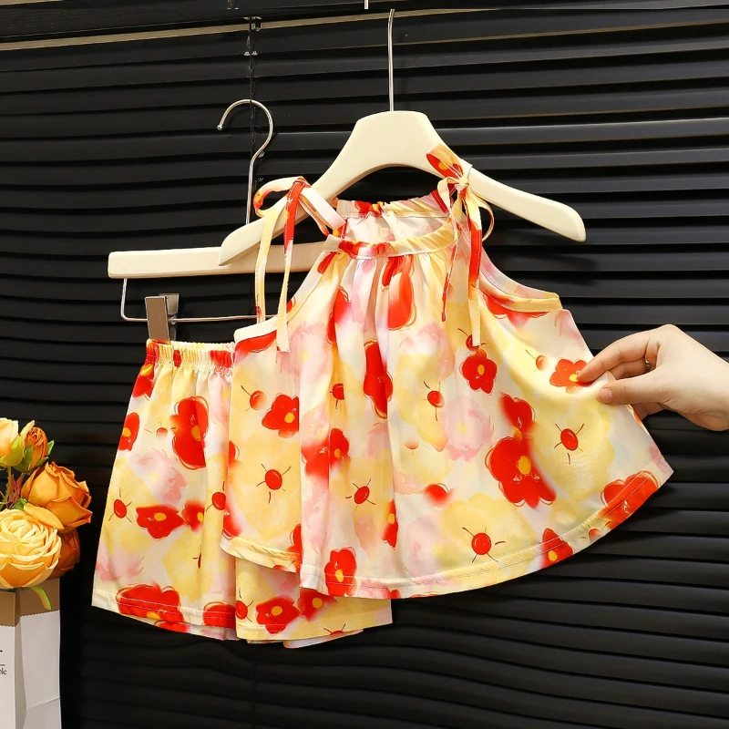 Conjunto de verano para niña: pantalones anchos sin mangas elegante