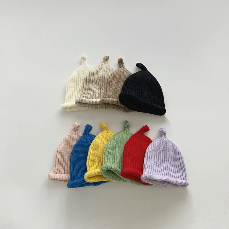 Gorro de punto para bebé, gorro de lana de Color sólido para niños y niñas, gorro de ganchillo cálido para invierno, gorros bonitos para niños de 3 a 24M - imagen 2