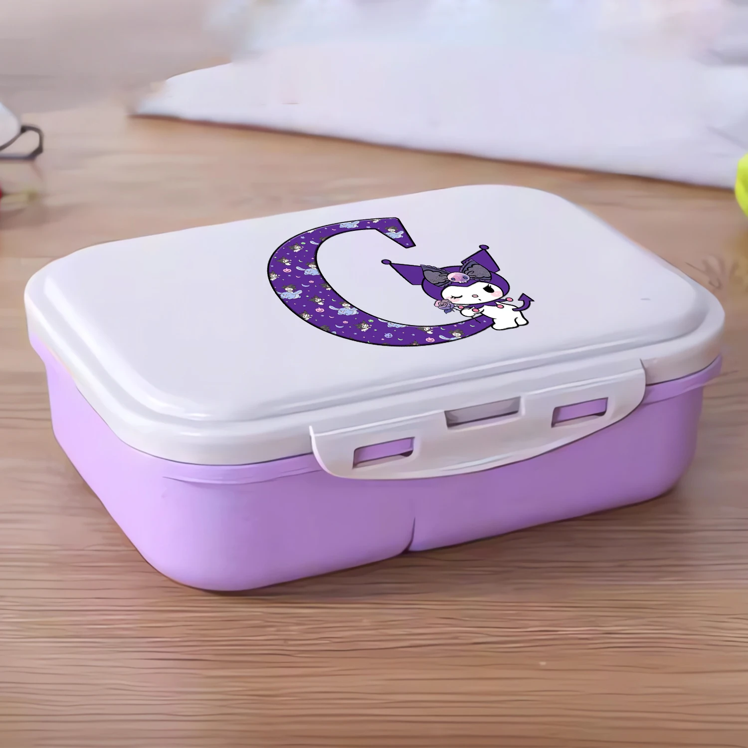 Fiambrera Kuromi, caja Bento portátil de plástico para estudiantes, contenedor Bento con letras de A-Z de dibujos animados, caja de comida para el almuerzo aislada, regalo de cumpleaños - imagen 3