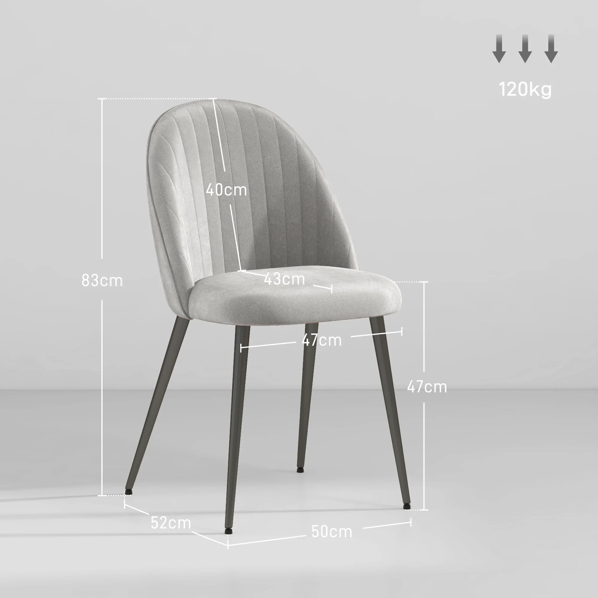 HOMCOM Pack de 4 Sillas de Comedor Modernas Sillas de Cocina Tapizada en Terciopelo con Respaldo Alto y Patas de Acero para Sala de Estar 50x52x83 cm