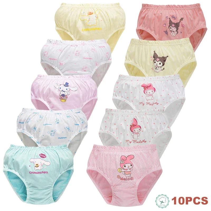 5/10 Uds bragas de algodón para niñas lindo personaje Cinnamoroll Melody Kuromi ropa interior triangular para niños calzoncillos suaves para niñas en edad preescolar