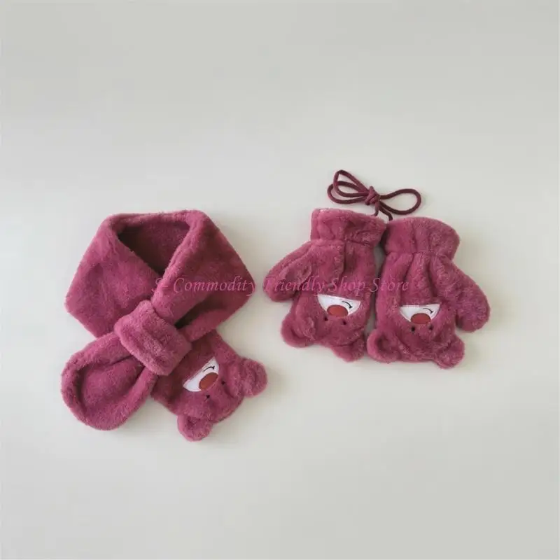 Guantes felpa dibujos animados 85AE/bufanda para cuello para niños 4 a 8T, manoplas cálidas invierno, calentador - imagen 4