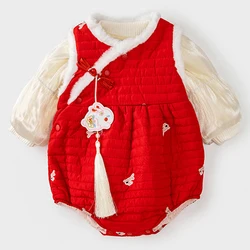 Pelele bebé niña invierno conjunto polar rojo estilo chino