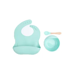 Vajilla infantil de silicona con ventosa y babero – 3 piezas
