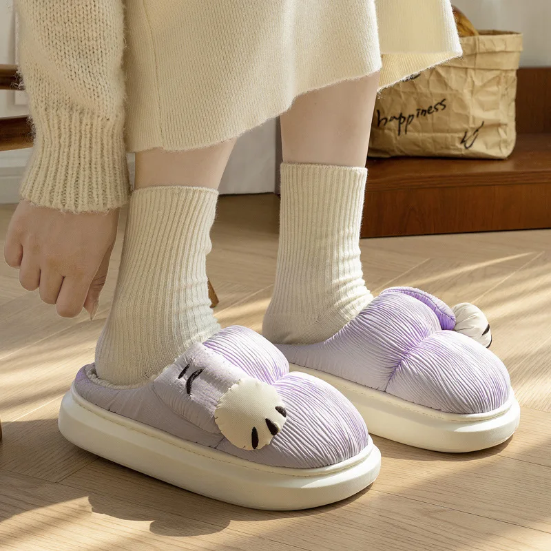 Zapatillas de algodón para interiores para hombre y mujer, zapatos mullidos con pata de gato de dibujos animados, antideslizantes, suaves, de felpa, para casa, invierno y otoño - imagen 2