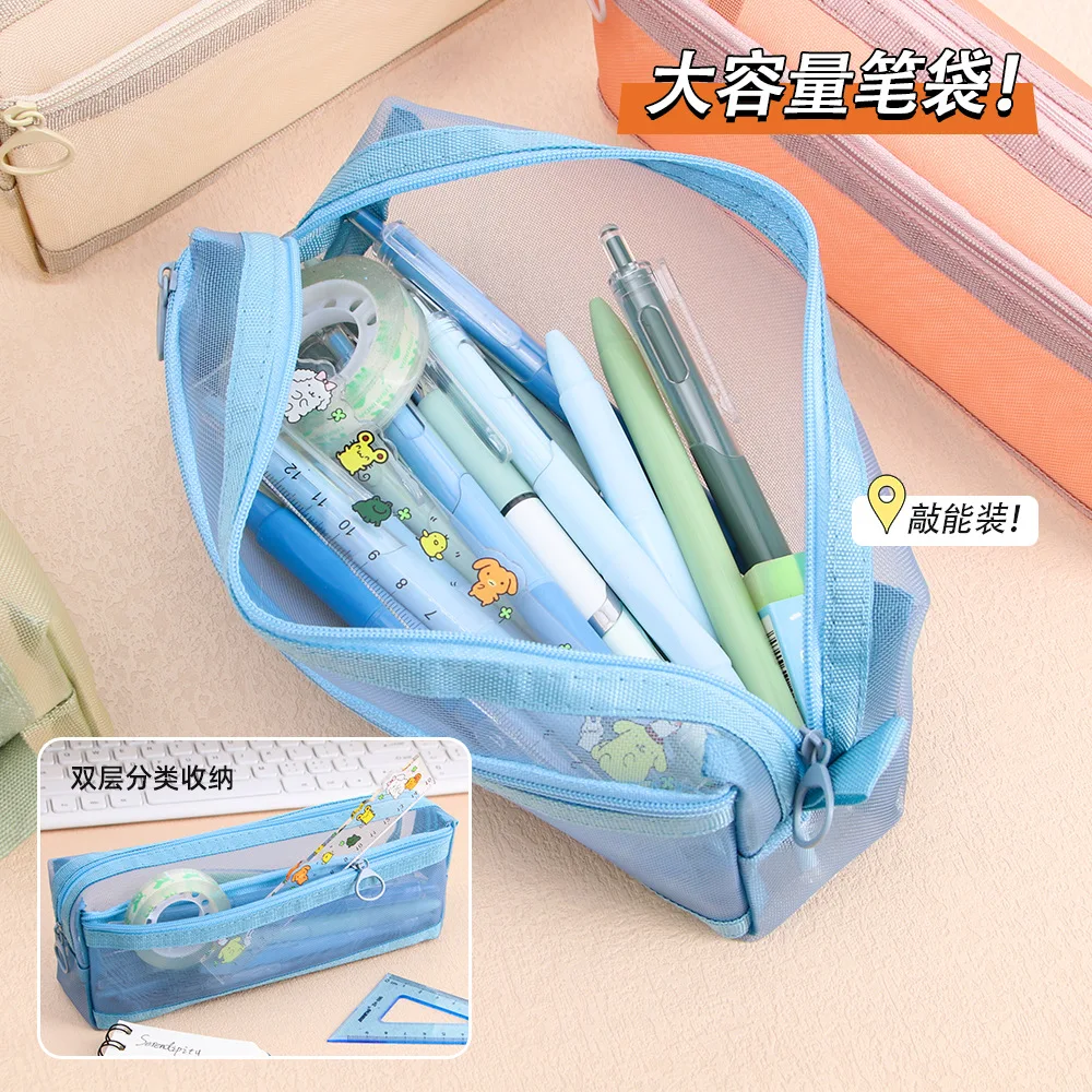 Bolsa de lápices de malla transparente creativa de gran capacidad, bolsa de papelería para estudiantes de escuela primaria, estuche de lápices para volver a la escuela - imagen 3