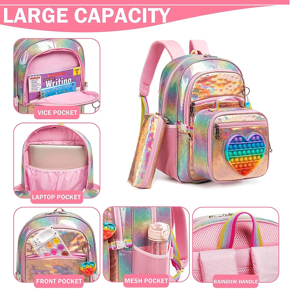 Mochilas escolares para niñas – Set con lonchera y estuche - imagen 2