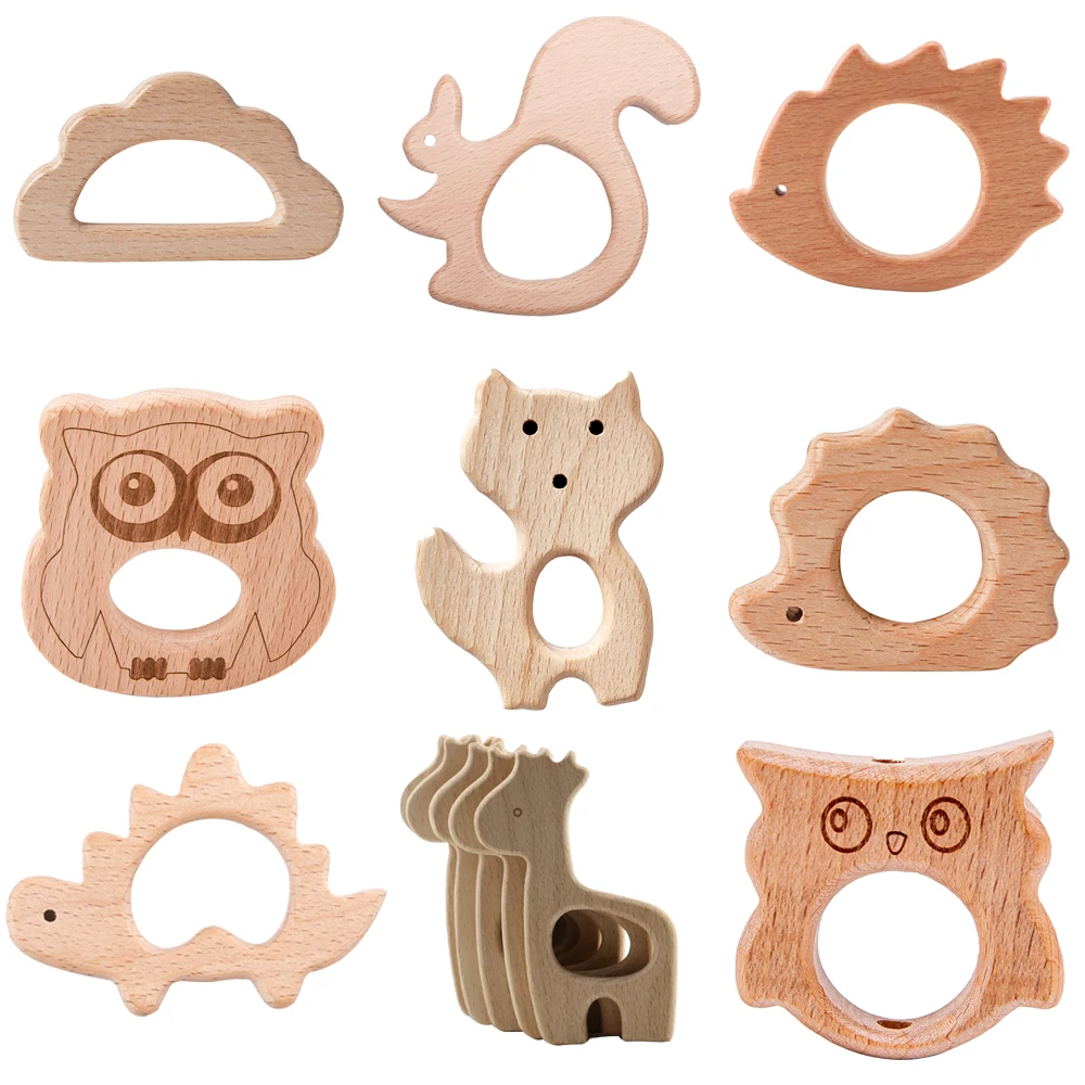 Mordedor y sonajero de madera para bebés sin BPA, erizo