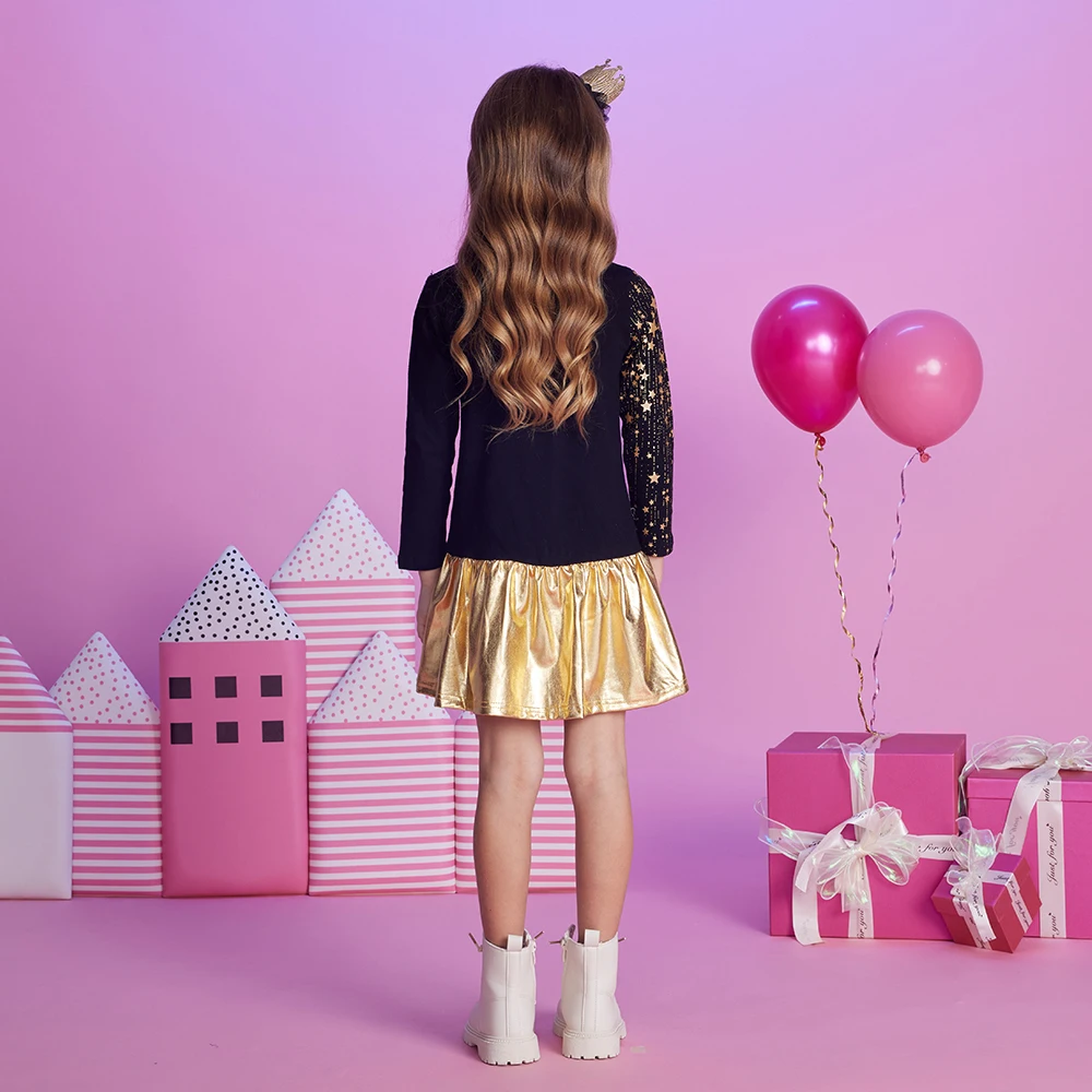DXTON vestido Navidad Año Nuevo para niñas princesa estrellas doradas - imagen 2