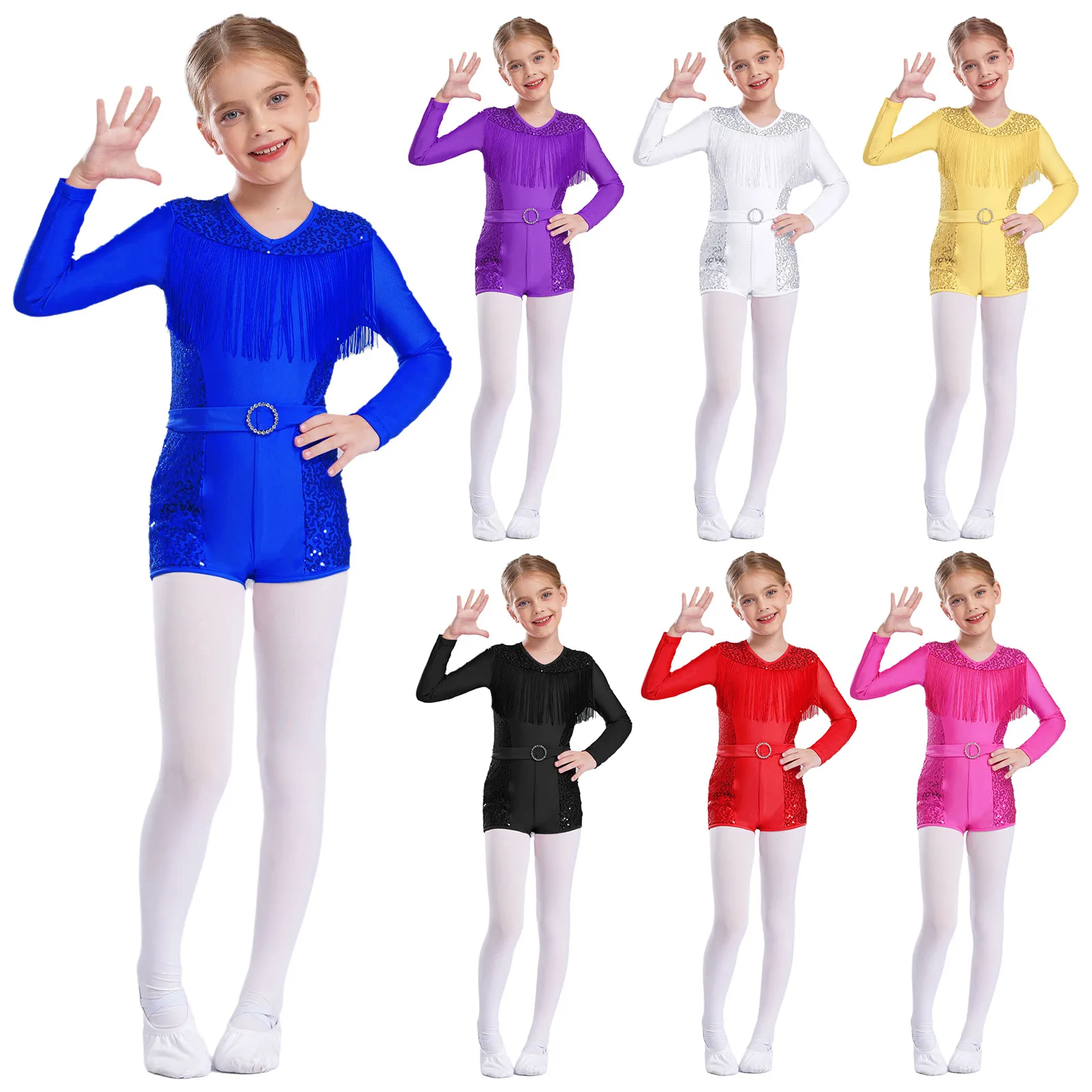 Mono de baile niña con lentejuelas y borlas