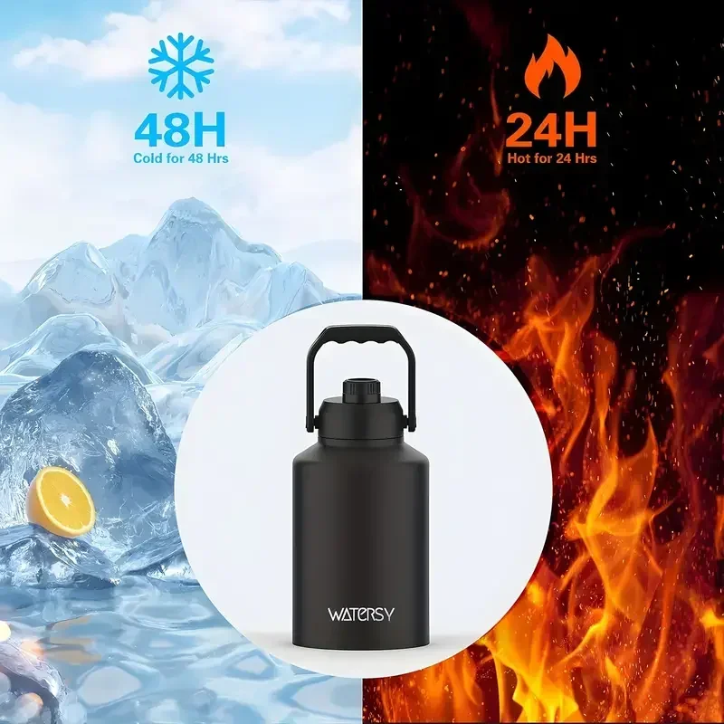 1pcs gallon and half gallon water bottle insulated cold for bpa free and leak proof 64oz 128oz stainless steel water jug vacuum large water bottles with handle for gym hiking camping and travel details 5