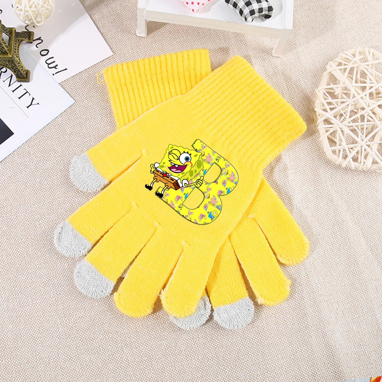 Guantes Bob Esponja de punto para niños – Estilo kawaii cálido - imagen 3
