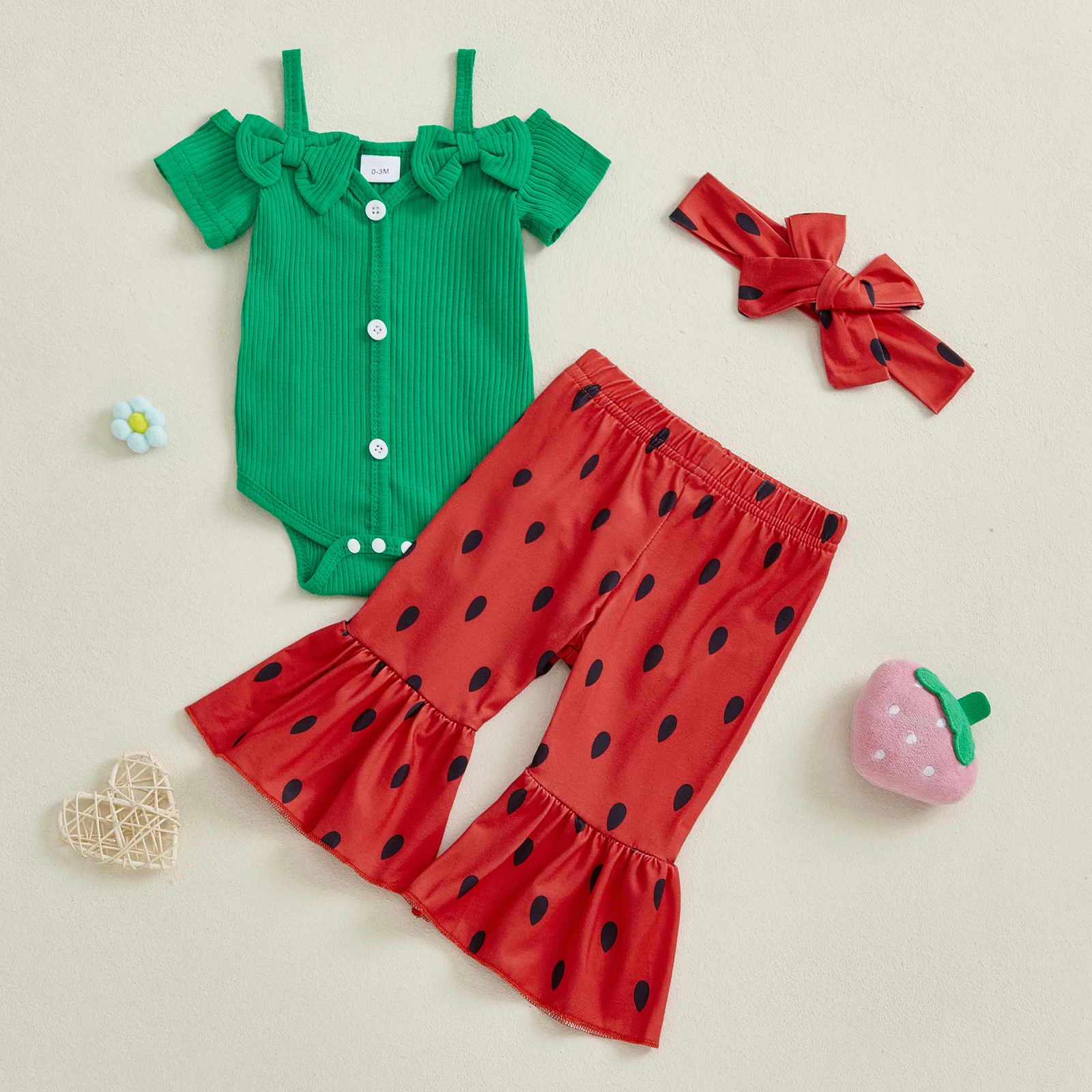 Conjunto verano niña pelele con lazo, pantalones acampanados y diadema - imagen 5