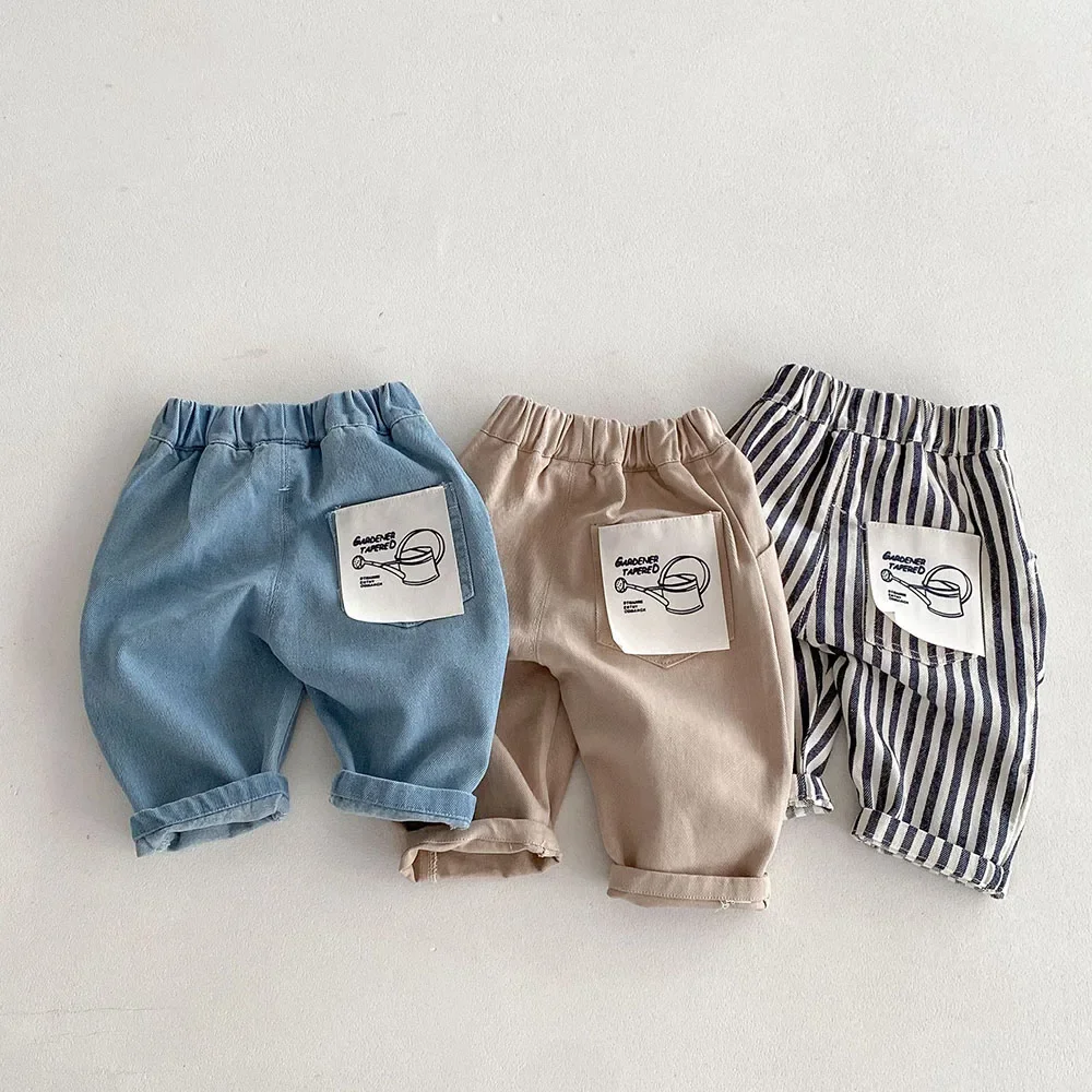 Pantalones informales a rayas para niños de 0 a 5 años, pantalones de moda para niñas y niños, pantalones vaqueros lisos para niños, novedad de primavera - imagen 2