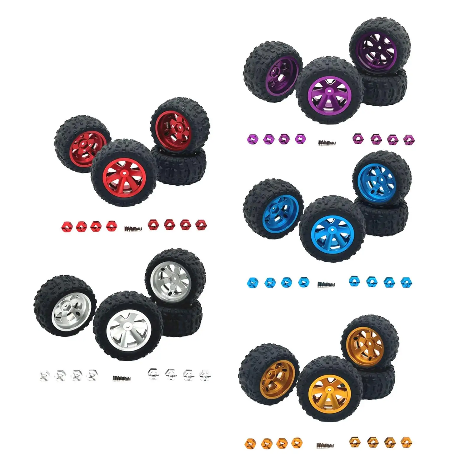 4 Pieces of RC Car Wheel and Tire Parts for Models 14301 H6V3 A979 in Scale 1:12 to 1:18