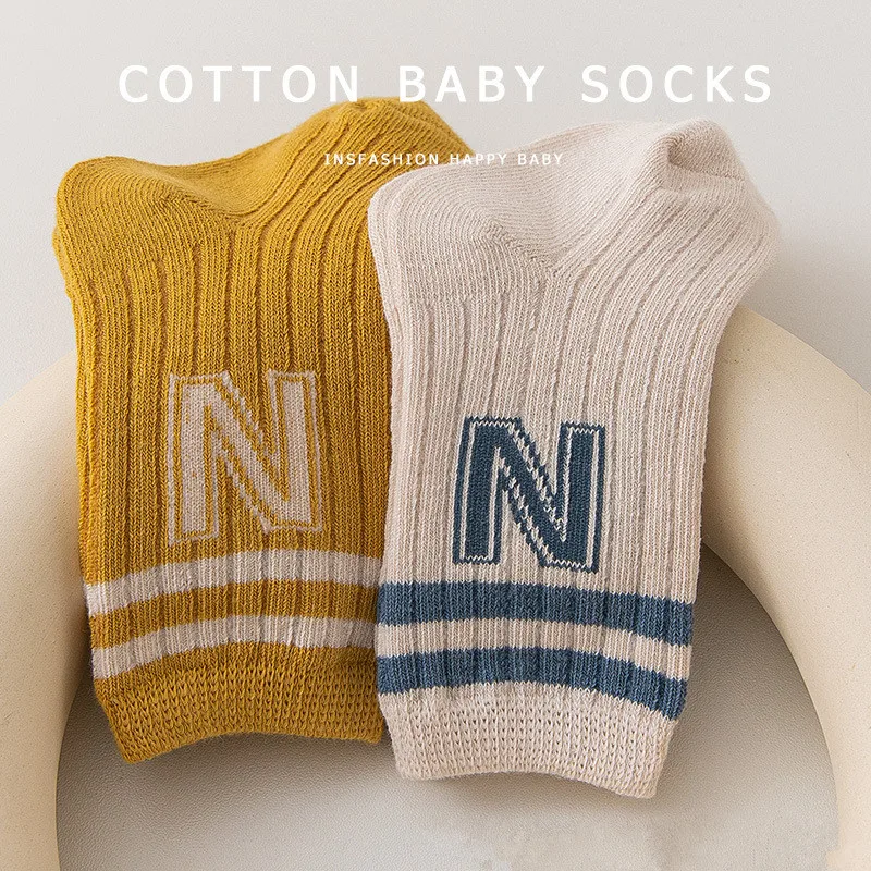 1/3/6 pares de calcetines de punto suaves y bonitos con letras para bebés medias de tubo medio calcetines largos para niños pequeños calcetines casuales para niñas - imagen 3