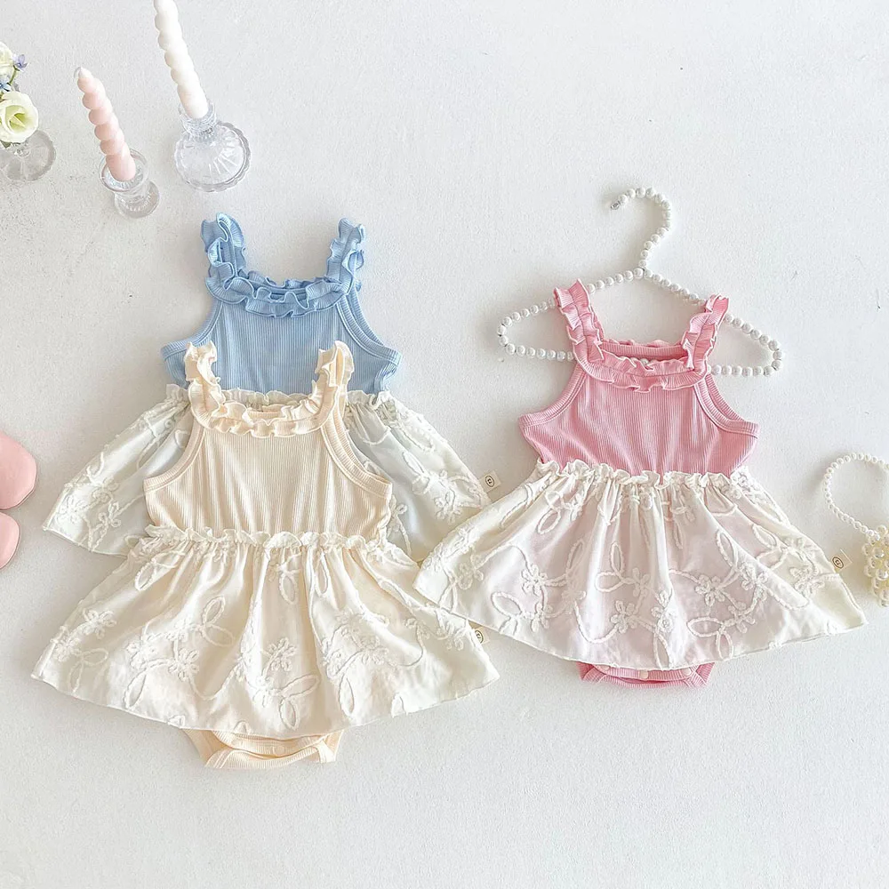 2025 nuevo verano bebé niña moda Color caramelo Sling Bubble Body ropa infantil recién nacido