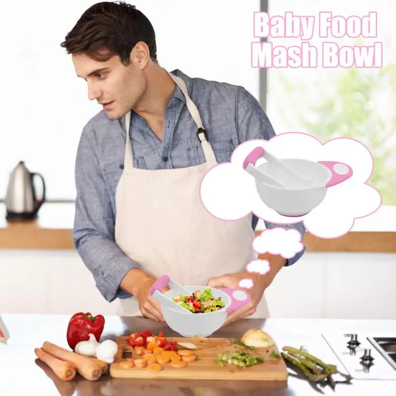 Cuenco antideslizante para comida de bebé, cuenco para puré de fruta, cuencos alimentadores para comida de bebé, cuenco de comida para bebé con mango largo para hacer verduras - imagen 3